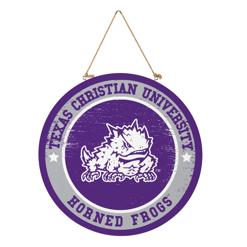Texas Christian University Round Door Decor with Hanging Rope, 18x18