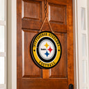 Pittsburgh Steelers Round Door Decor with Hanging Rope, 18x18