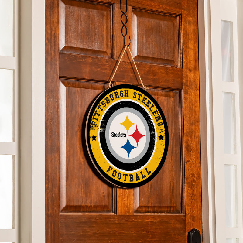Pittsburgh Steelers Round Door Decor with Hanging Rope, 18x18