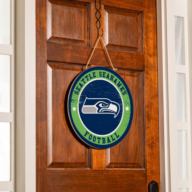 Seattle Seahawks Round Door Decor with Hanging Rope, 18x18
