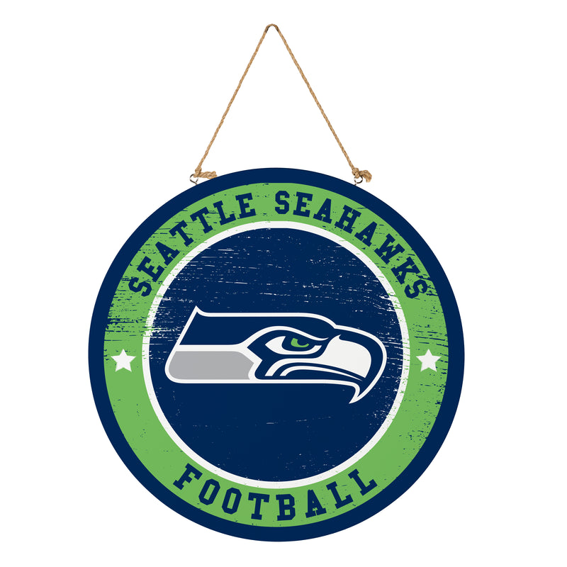 Seattle Seahawks Round Door Decor with Hanging Rope, 18x18