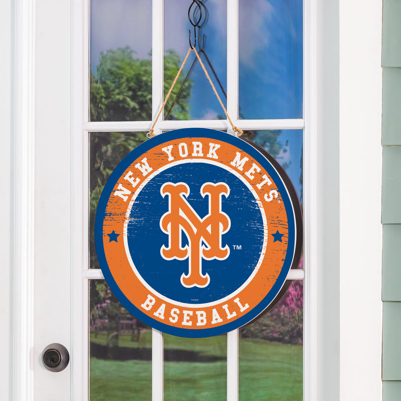 New York Mets Round Door D√©cor with Hanging Rope, 18x18