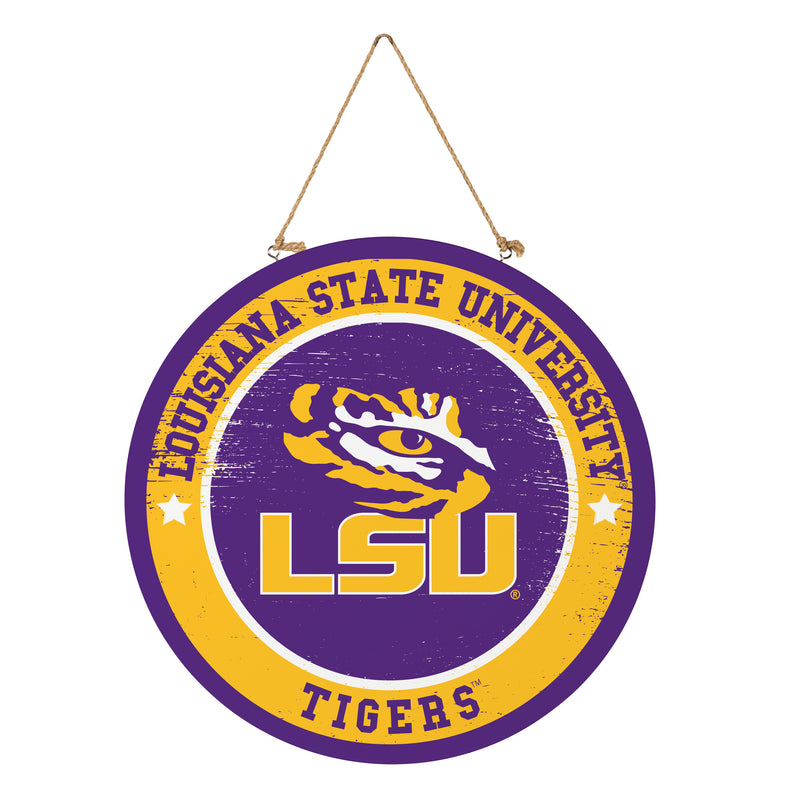 Louisiana State University Round Door Decor with Hanging Rope, 18x18