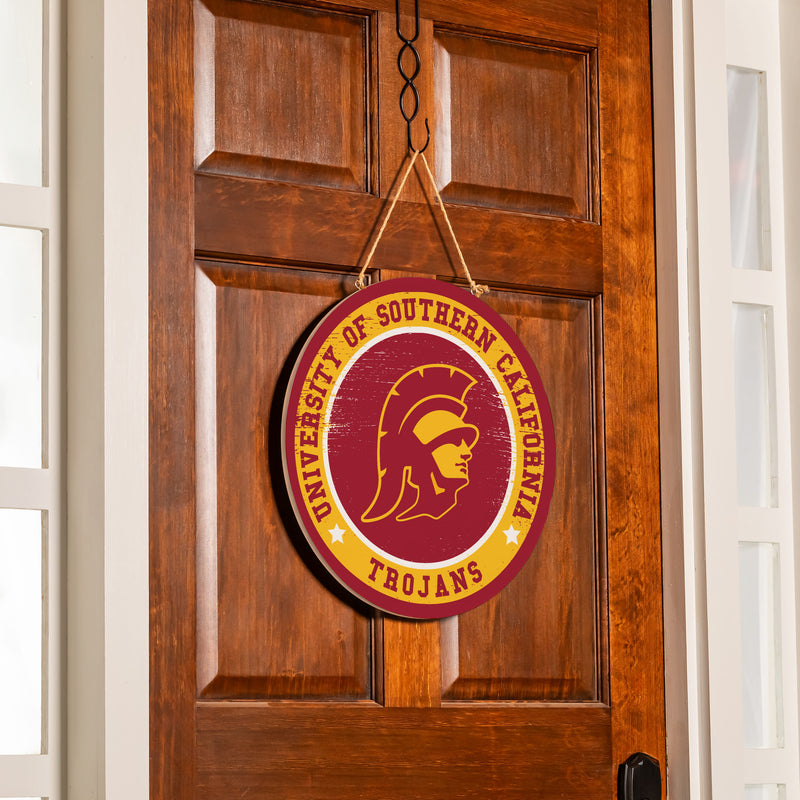 University of Southern California Round Door Decor with Hanging Rope, 18x18