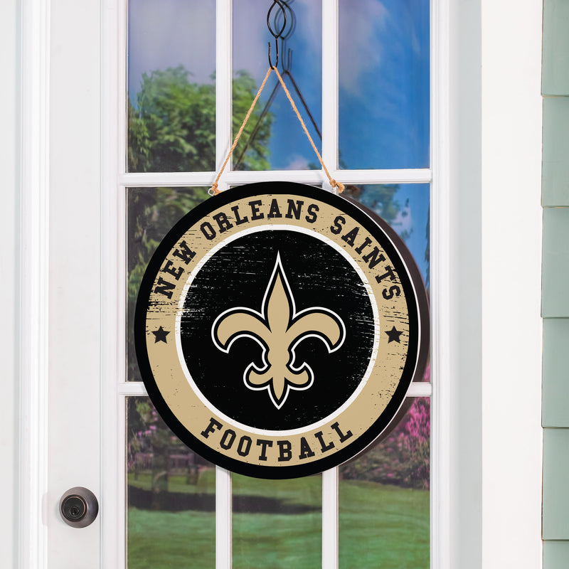 New Orleans Saints Round Door Decor with Hanging Rope, 18x18