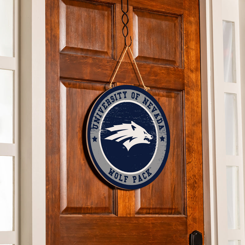 University of Nevada Round Door Decor with Hanging Rope, 18x18