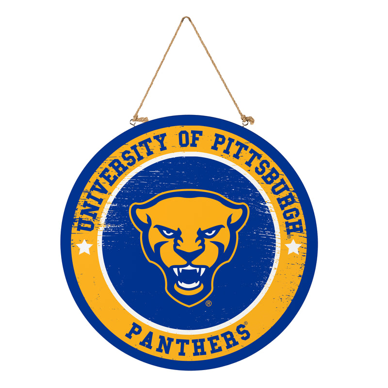 University of Pittsburgh Round Door Decor with Hanging Rope, 18x18