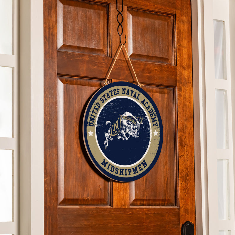 US Naval Academy Round Door Decor with Hanging Rope, 18x18