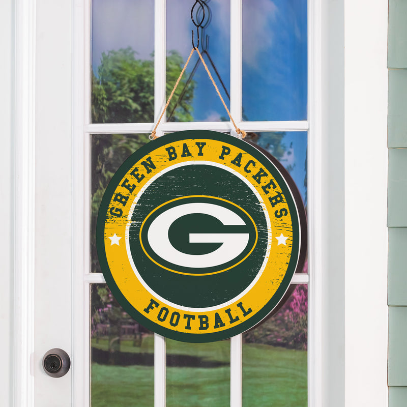 Green Bay Packers Round Door Decor with Hanging Rope, 18x18