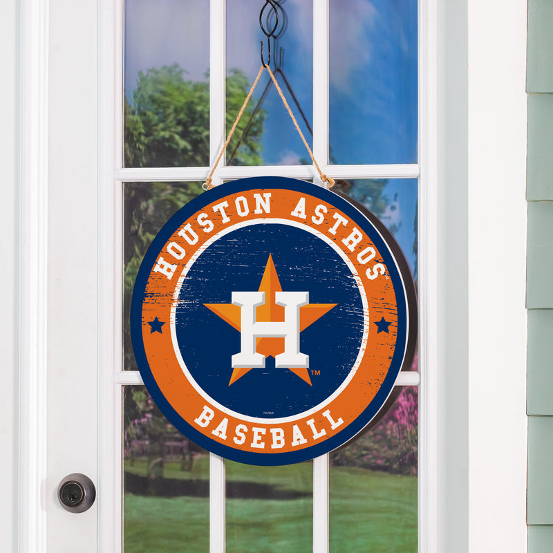 Houston Astros Round Door Decor with Hanging Rope, 18x18