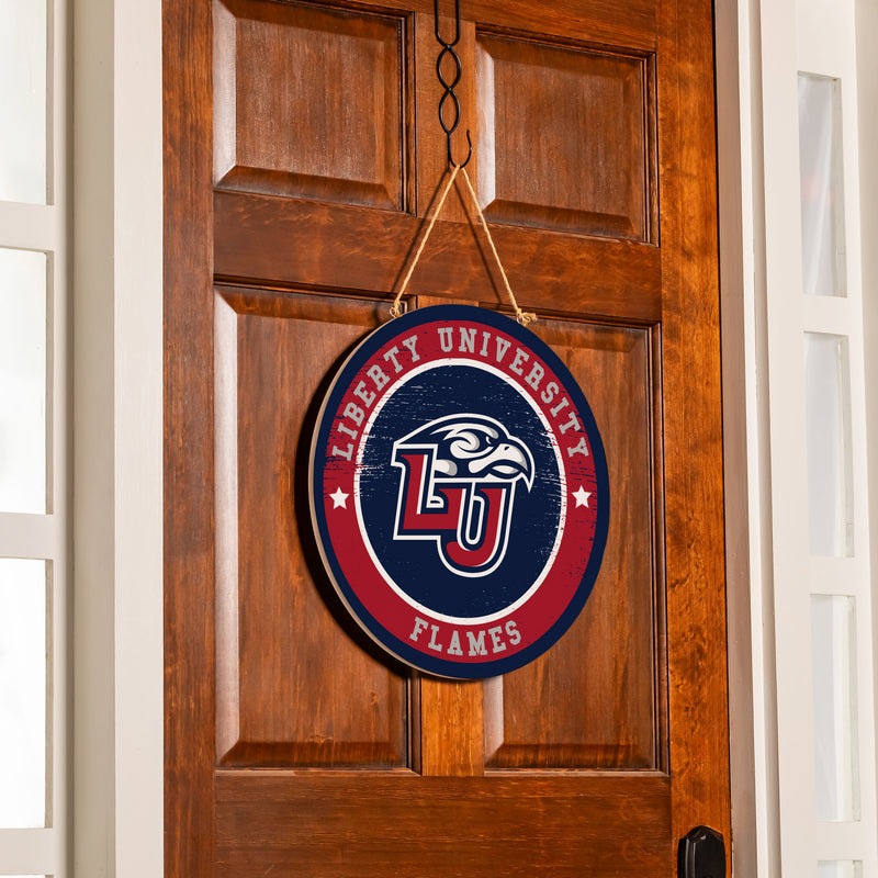 Liberty University Round Door Decor with Hanging Rope, 18x18