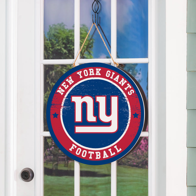 New York Giants Round Door Decor with Hanging Rope, 18x18