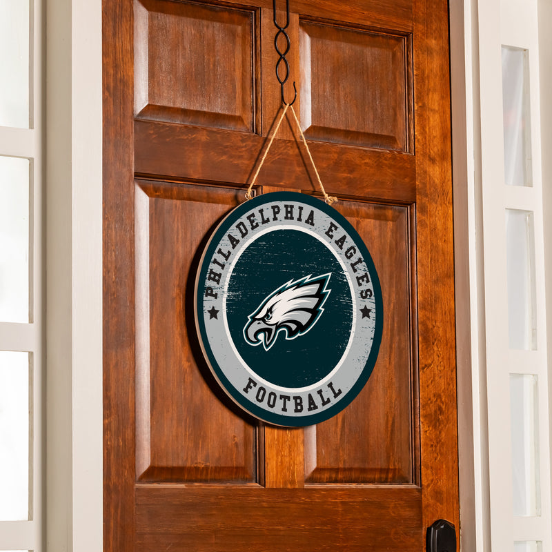 Philadelphia Eagles Round Door Decor with Hanging Rope, 18x18
