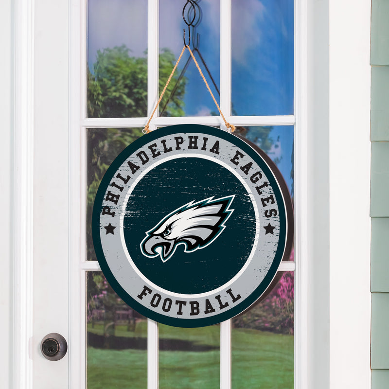 Philadelphia Eagles Round Door Decor with Hanging Rope, 18x18