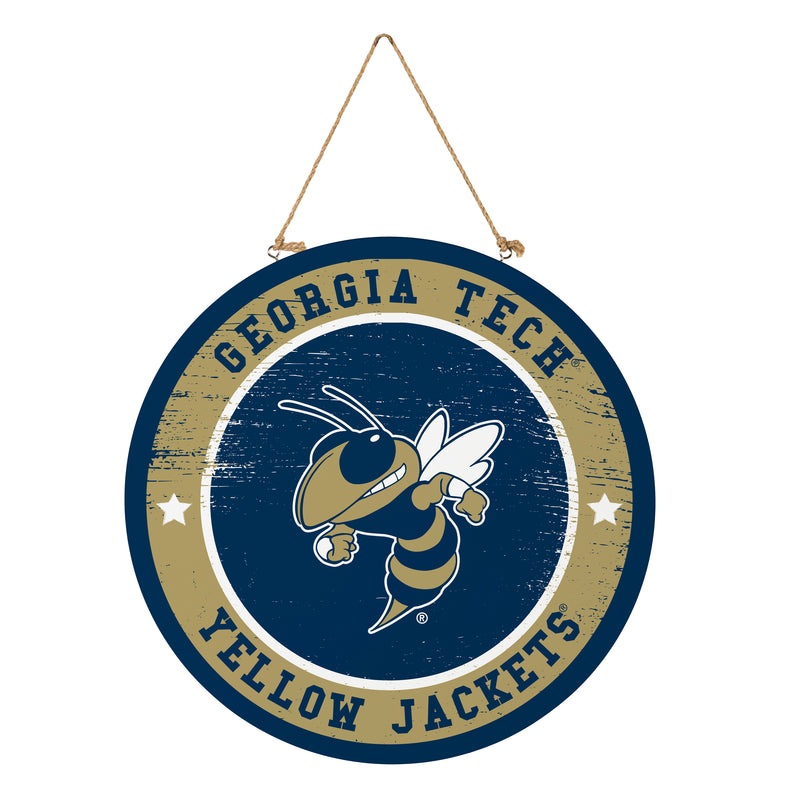 Georgia Tech Round Door Decor with Hanging Rope, 18x18