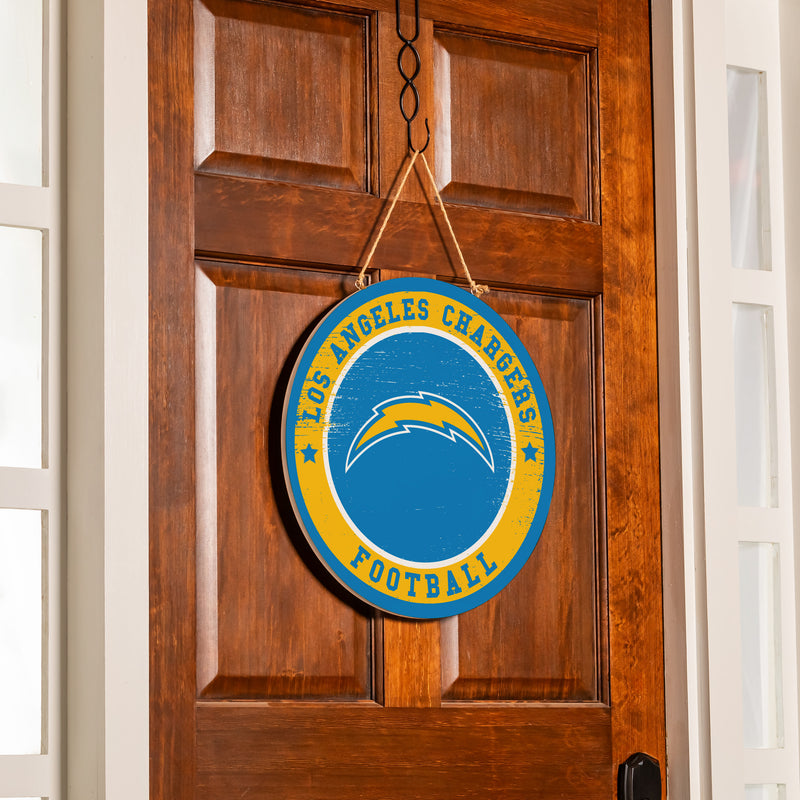 Los Angeles Chargers Round Door Decor with Hanging Rope, 18x18