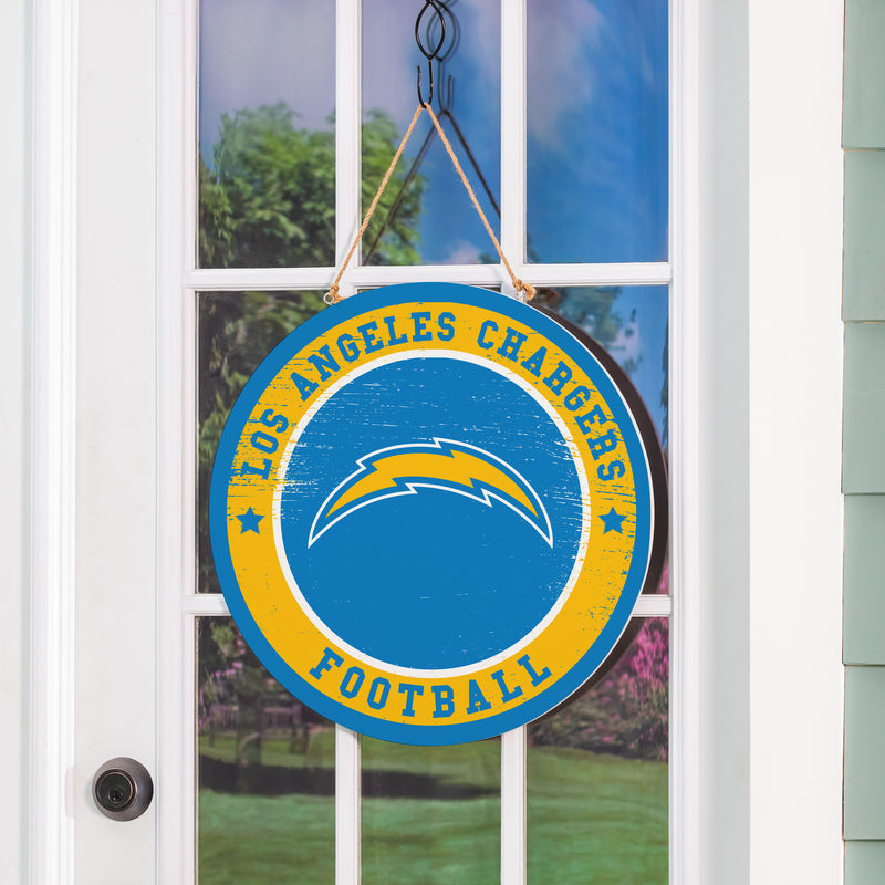 Los Angeles Chargers Round Door Decor with Hanging Rope, 18x18