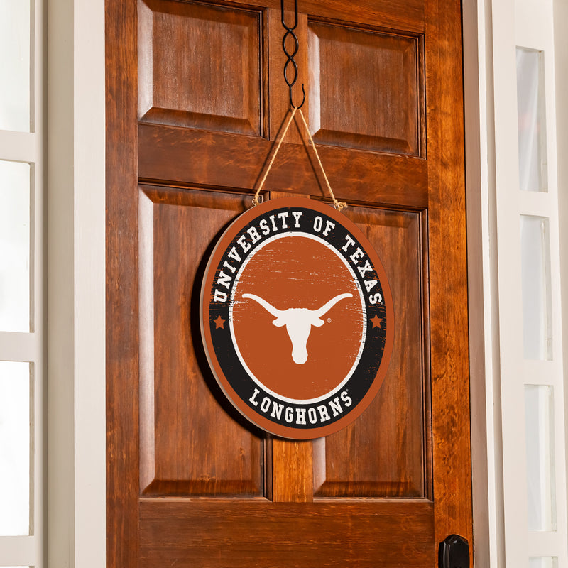 University of Texas Round Door Decor with Hanging Rope, 18x18