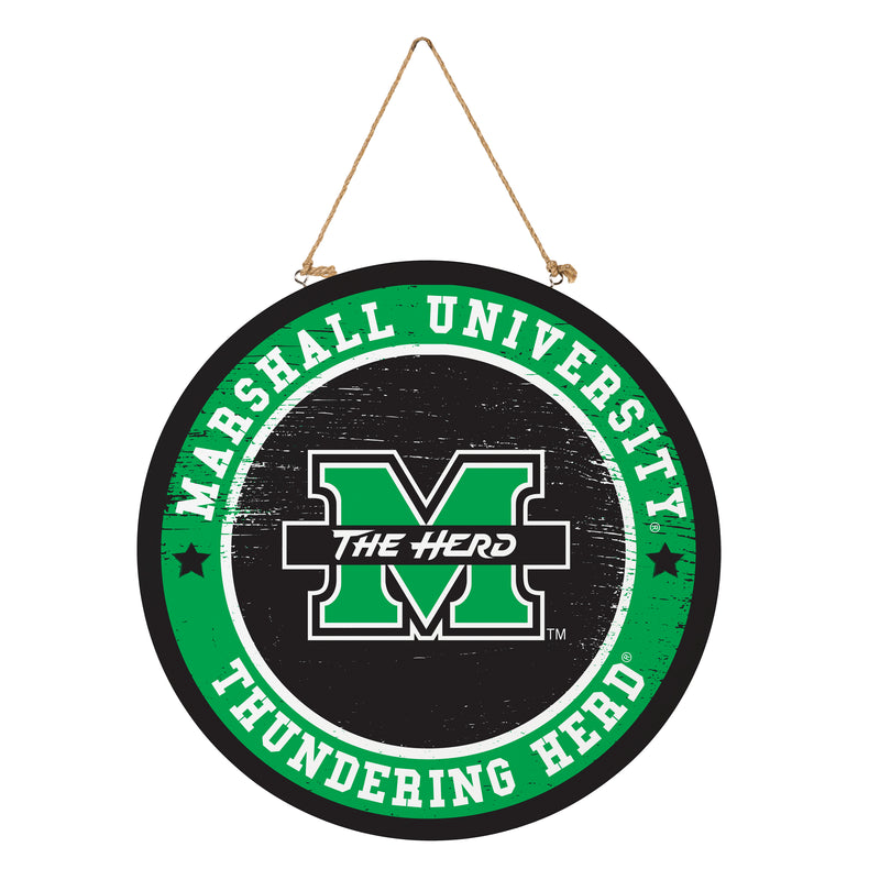 Marshall University Round Door Decor with Hanging Rope, 18x18