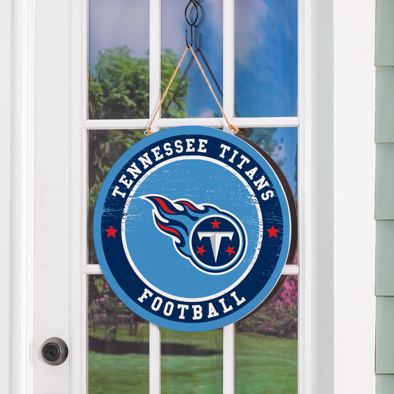 Tennessee Titans Round Door Decor with Hanging Rope, 18x18