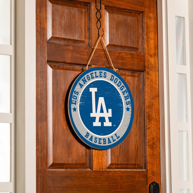 Los Angeles Dodgers Round Door Decor with Hanging Rope, 18x18