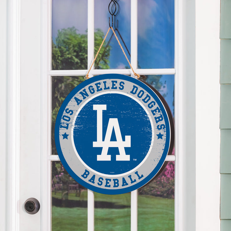 Los Angeles Dodgers Round Door Decor with Hanging Rope, 18x18