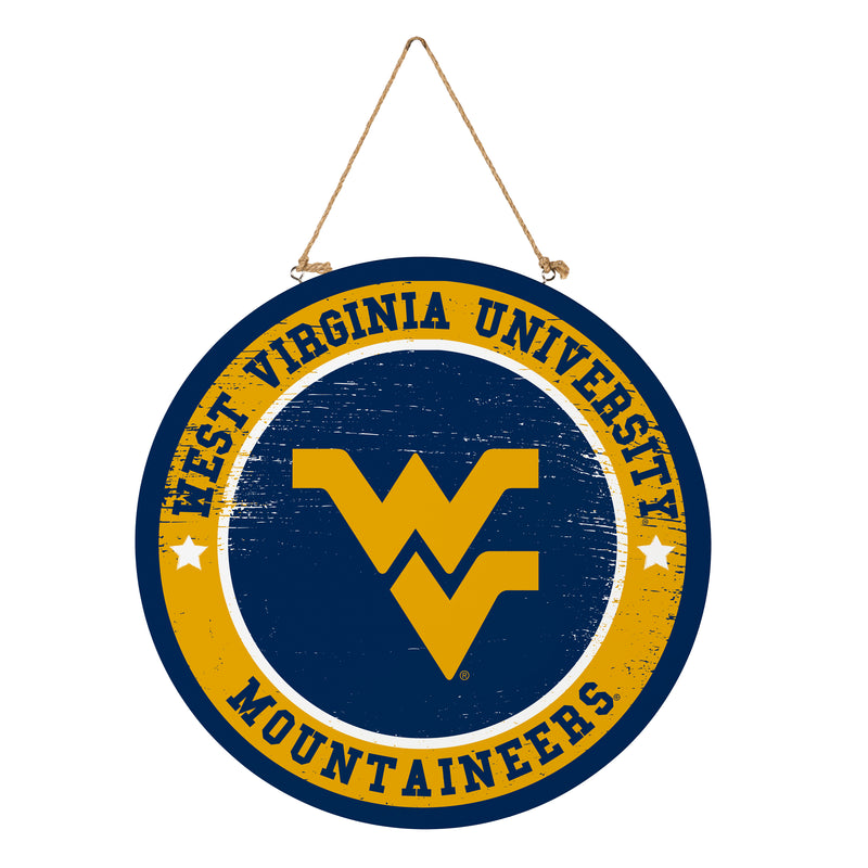 West Virginia University Round Door Decor with Hanging Rope, 18x18