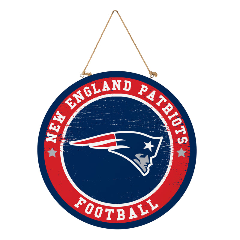 New England Patriots Round Door Decor with Hanging Rope, 18x18
