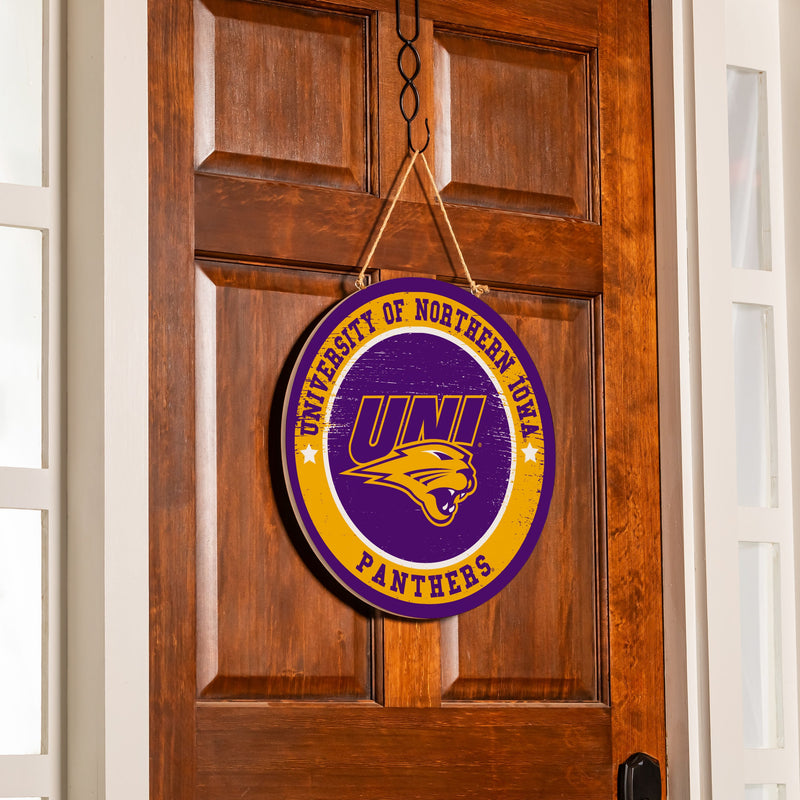 University of Northern Iowa Round Door Decor with Hanging Rope, 18x18