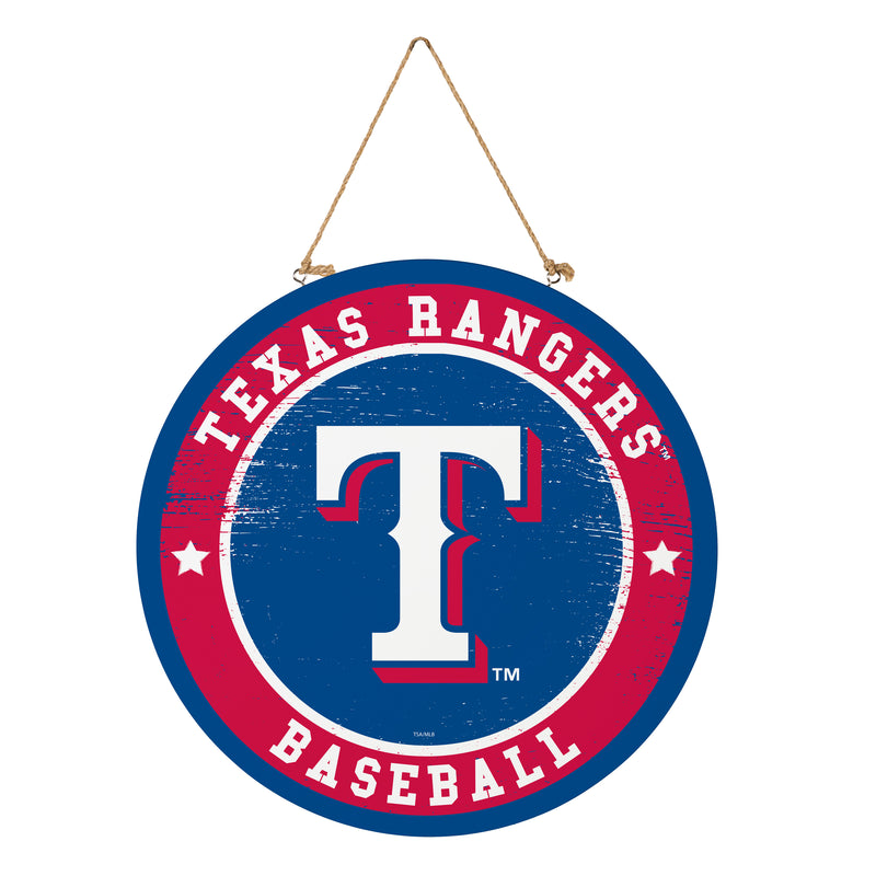 Texas Rangers Round Door Decor with Hanging Rope, 18x18