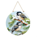 Snowbirds Chickadees Wood Door Decor, 18"