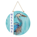Seaside Retreat Wood Round Door Decor, "Welcome" Heron, 18"