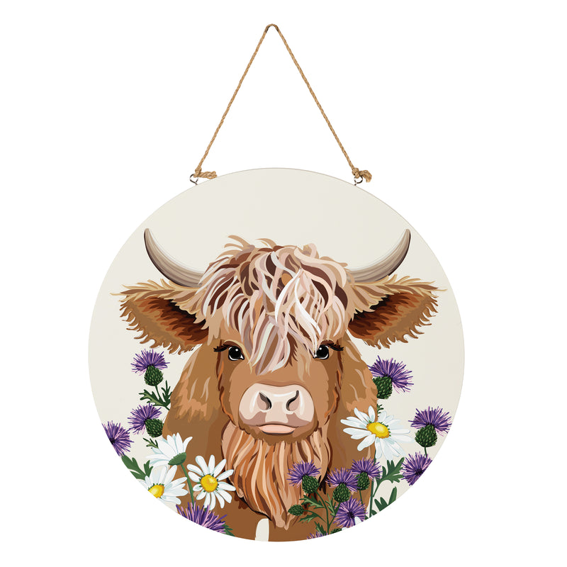 Petal & Plow Highland Cow, 18" Door Decor