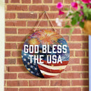 Red White and Bloom Wood Round Door Decor, "God Bless The USA", 18"