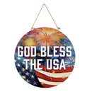 Red White and Bloom Wood Round Door Decor, "God Bless The USA", 18"