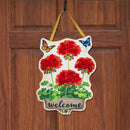 Welcome Red Geranium Check Door Decor