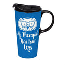 Hillside Pasture Pet Drinkware Gift Set Ceramic Travel Cup and Bandana, Therapist, 17oz, Gift Box