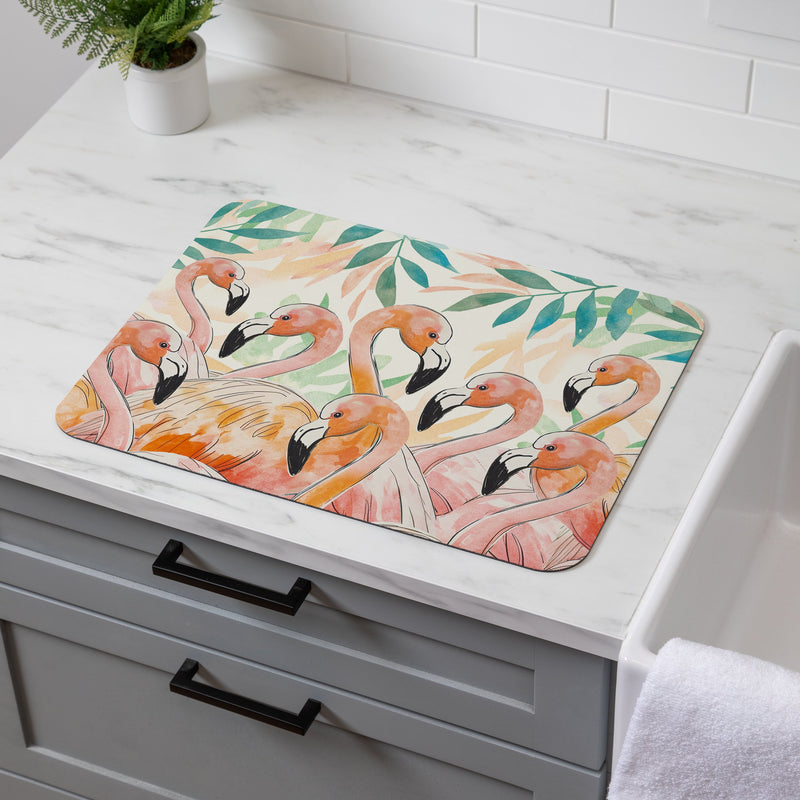 Palm Beach Flamingo Drying Mat, 20"x15"