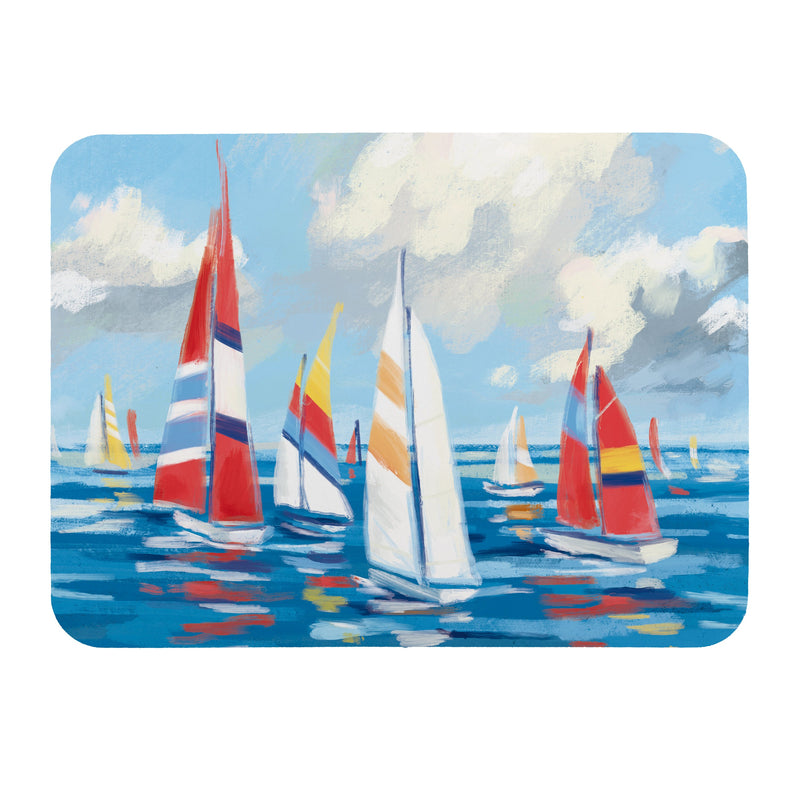 Blue Coastal Sailboats Drying Mat, 20"x15"