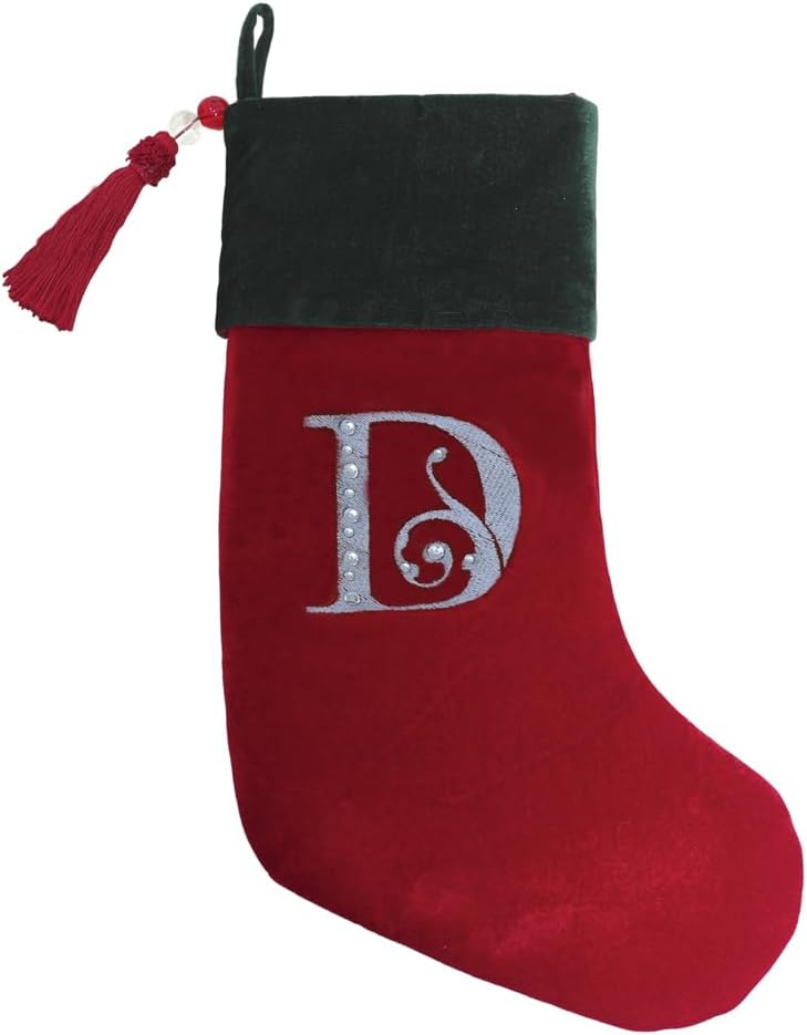 Classic red and green velvet Christmas stocking, finished with a decorative tassel. A perfect festive touch for those who prefer a simple, elegant design.