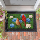 Cardinal Couple Among Hydrangea Embossed Mat