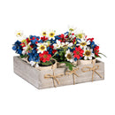 Red, White, & Bloom Faux Floral Table Decor Artificial with Butterflies, 7.25"H, In Wood Tray