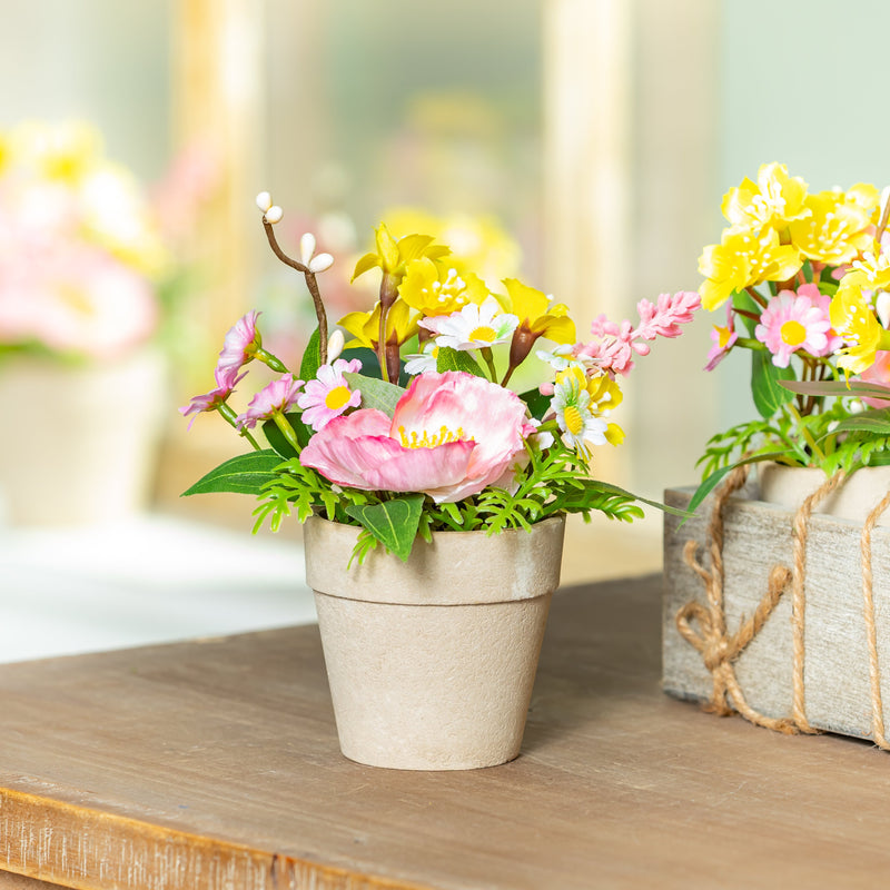 Petal & Plow Faux Floral Table Decor Artificial, 3.25"H, In Wood Tray