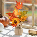 Harvest Blossom Faux Floral Table Decor, Autumn Sunflower with Burlap Base, 12"H