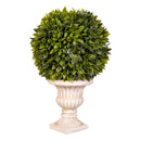 Hop Into Spring Faux Floral Table Decor, Boxwood Topiary in Cement Urn, 16"