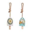 Harvest Blossom Garden Bell, Mosaic Glass, Printed Floral Bell, 7", Asst of 2