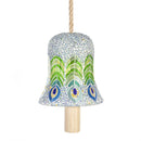 Palm Beach Garden Bell, Glass, Mosaic Peacock Feathers, 6"