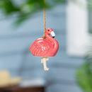 Palm Beach Garden Bell, Ceramic, Flamingo with Palm Tree Dangle, 8.5"
