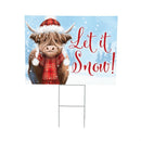 Holly Homestead Highland Cow Yard Sign, "Let It Snow", 24"x18"