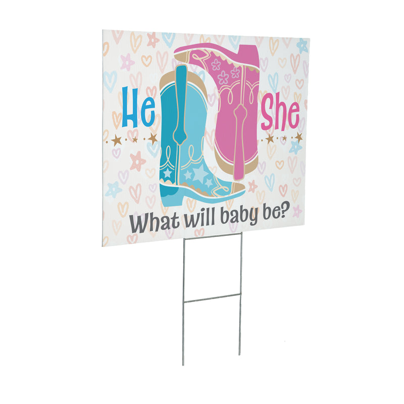 Yard Sign, Pink Blue Boots Gender Reveal